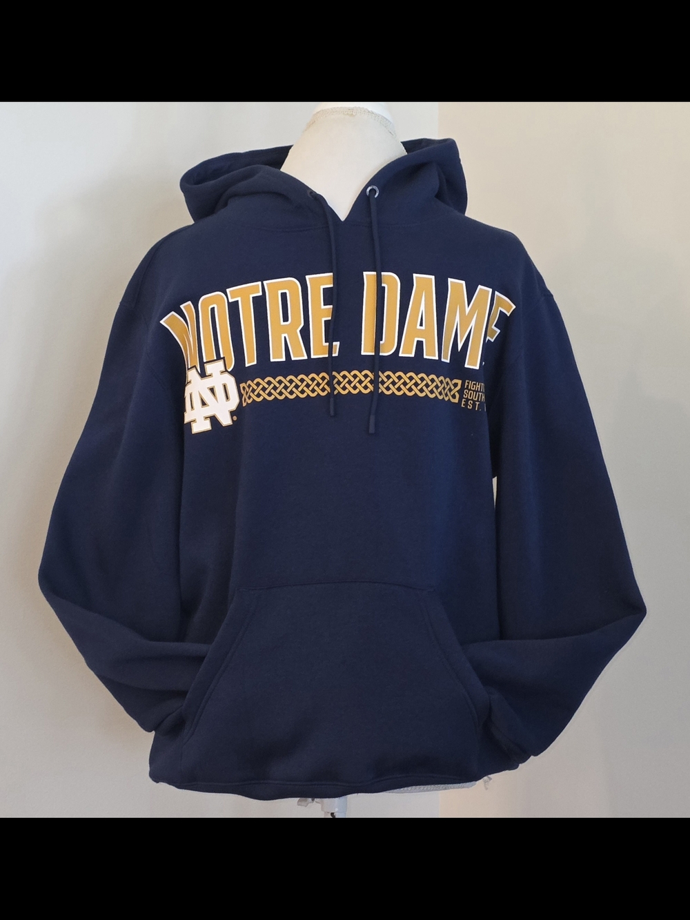 Men's Notre Dame University Fighting Irish Blue Pullover Hoodie Size M - NEW